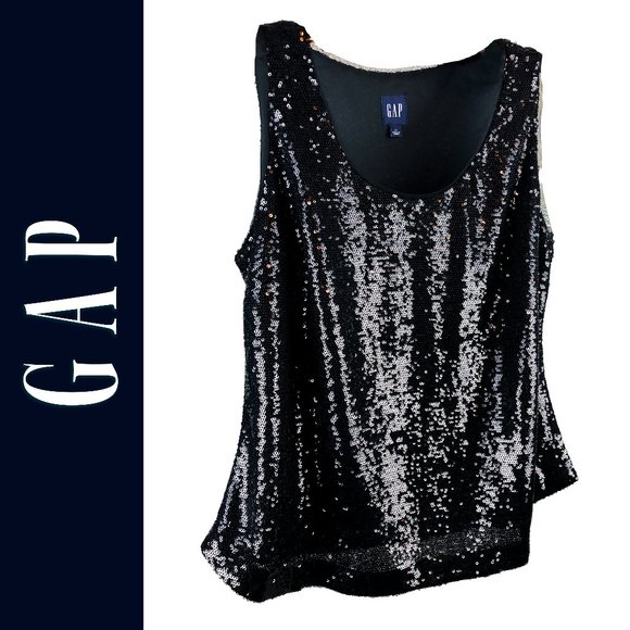 GAP slinky sequins black sheer edged classy tank top Sm - Picture 1 of 4